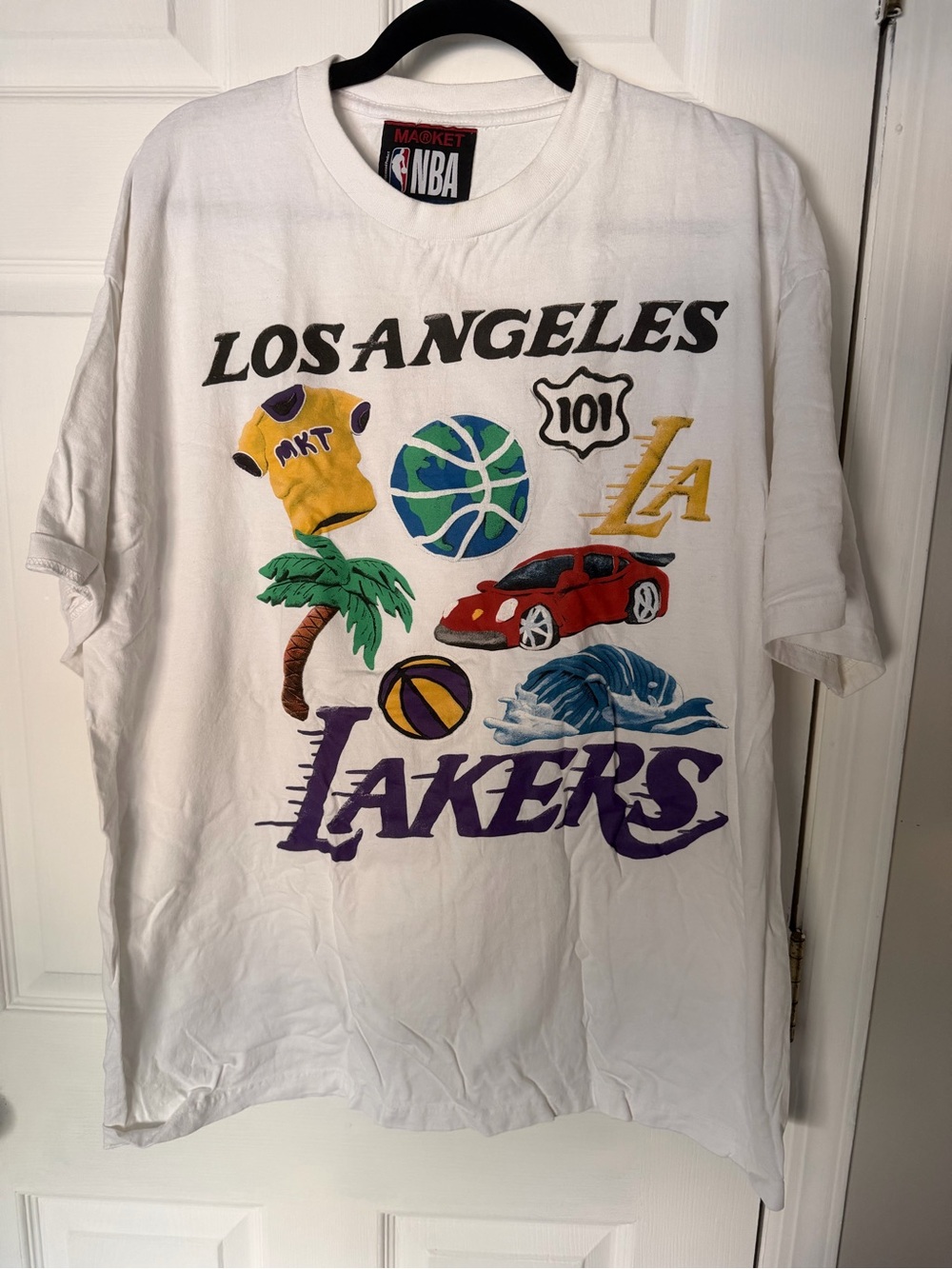 NBA Los Angeles Lakers White Graphic Tee with Purple Logo